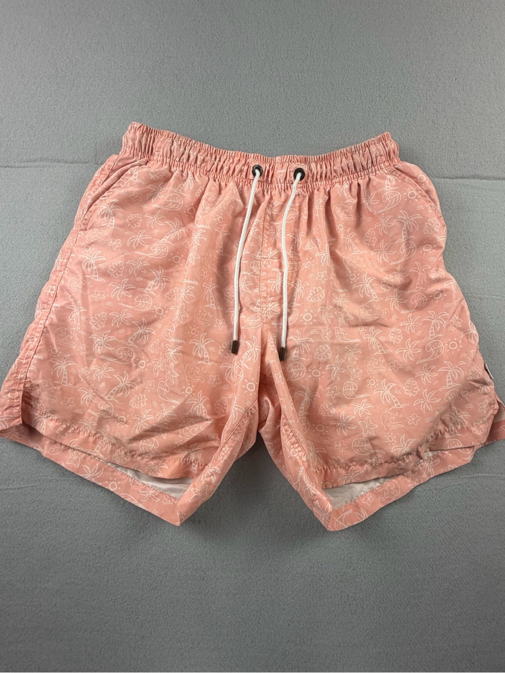 Bondi Beamers Men's XL Pink White Tropical Swim Trunks Lined Drawstring Pockets